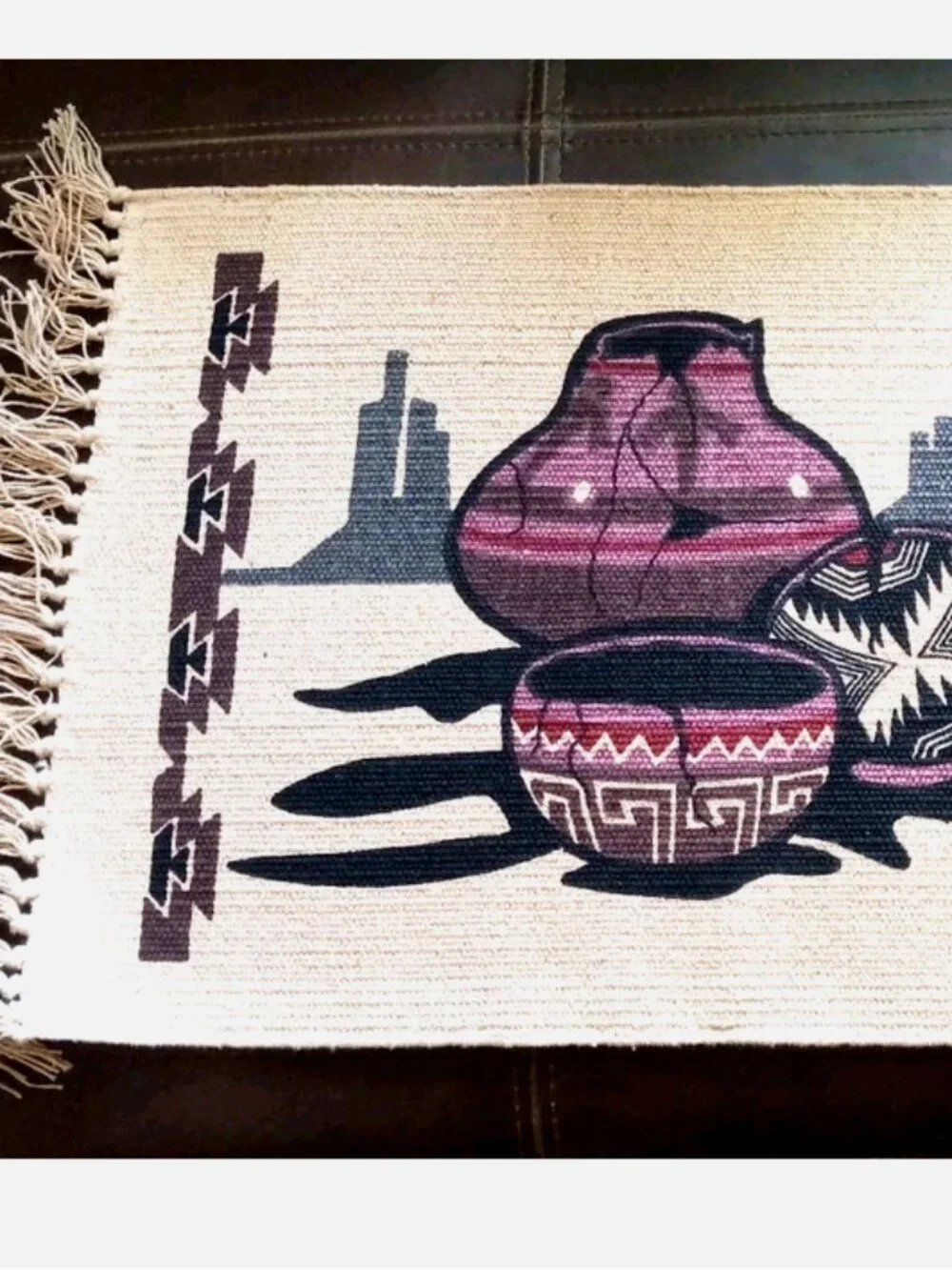 El Paso Saddle Blanket Co native American pottery placemats set of 4 fringe